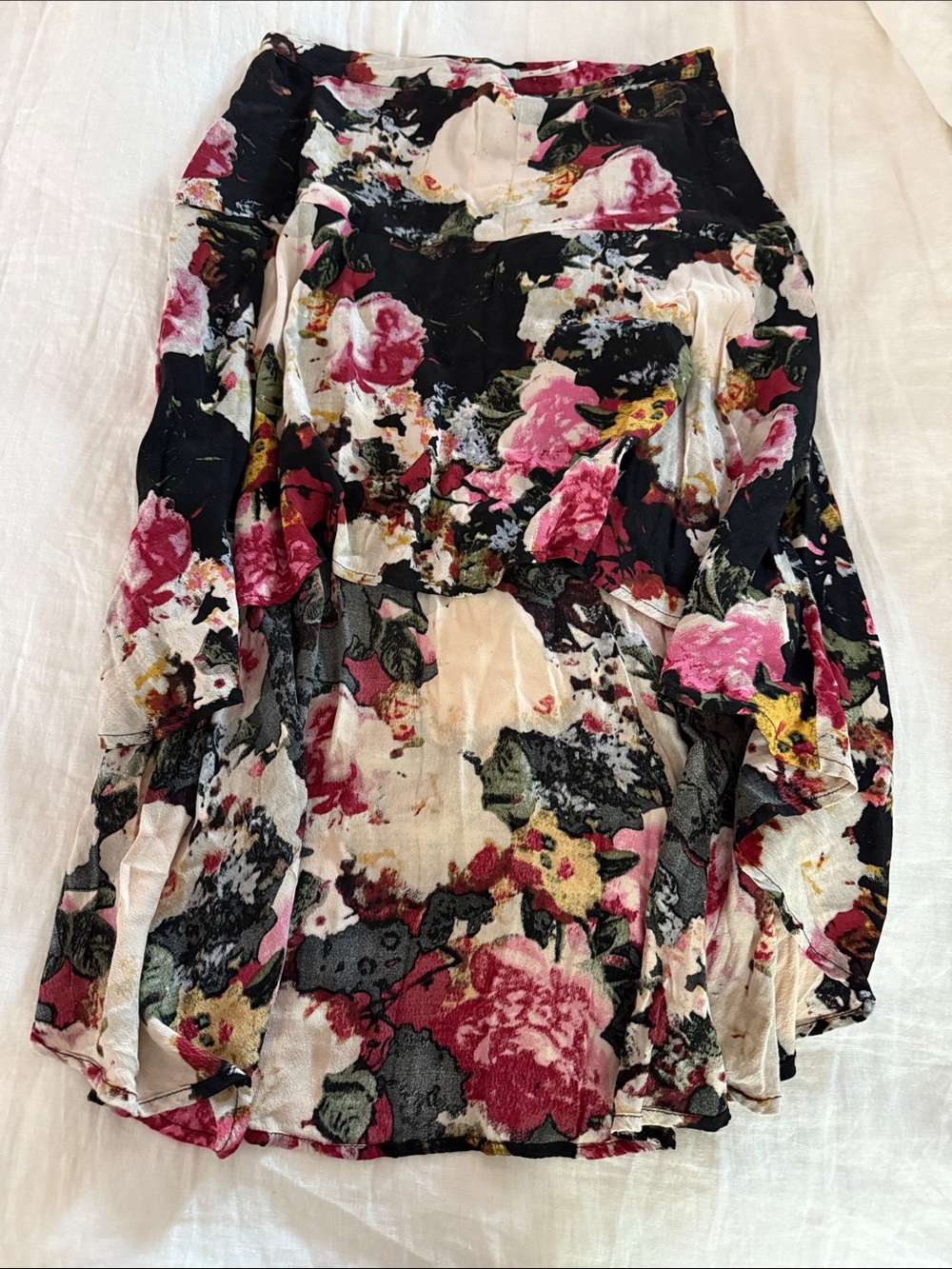 Floral Print high low Women’s Skirt in Black and Pink